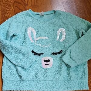 Aqua Fleece Sweater with Llama Design